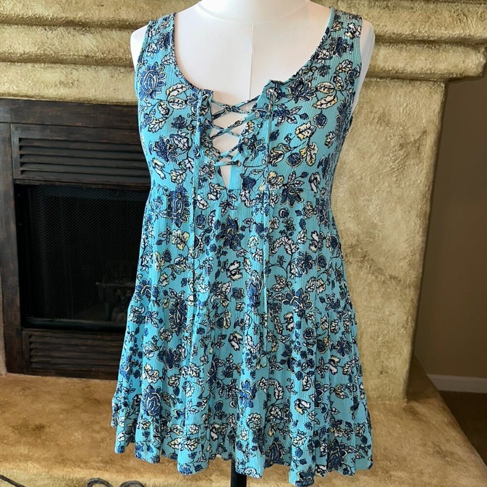 Nectar Clothing, Turquoise Teal blue western print Ruffle Blouse - M